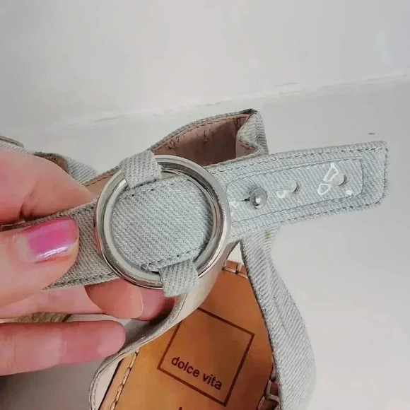 Dolce Vita Denim Platform Sandals Wedges Blue Cream Woven Women's Size 9.5 - Picture 5 of 12